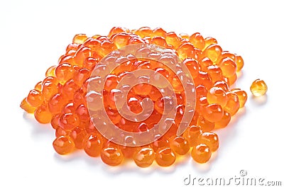 Red caviar on white background. Top view. Macro picture Stock Photo