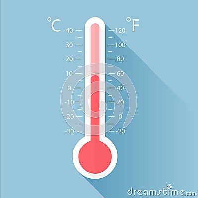 Red Celsius and Fahrenheit meteorology thermometer Vector Illustration