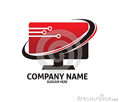 Red center computer service technology vector logo design Vector Illustration