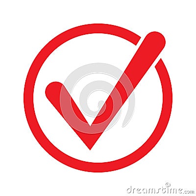 Red check icon. Checkmark vector. Approved symbol. Ok icon. Check button sign. Tick icon. Checkpoint. Best modern flat pictogram i Cartoon Illustration