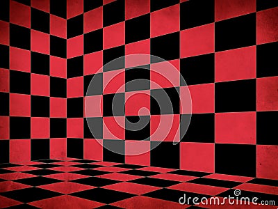 Red Checkered Old Room Stock Photo