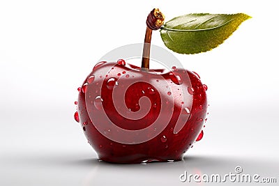 Red cherrie with water drops on white background. 3d illustration Cartoon Illustration