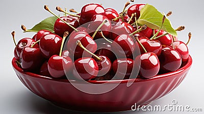 Red cherries delicious vitamin fresh sweet bright on a plate on the table, tasty Stock Photo