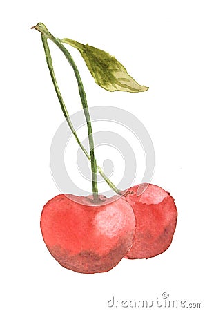 Red cherries fruit on white, watercolor painting Stock Photo