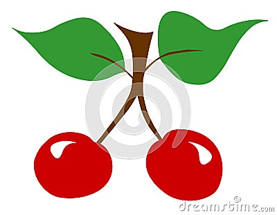 Red cherries twig leaf leaves illustration fresh Cartoon Illustration