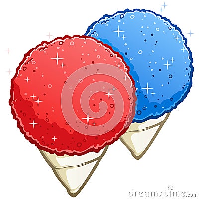 Red Cherry and Blue Raspberry Snow Cone Vector Cartoons Vector Illustration