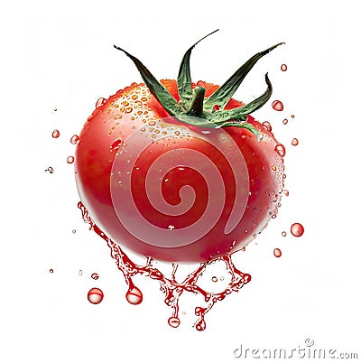 Red Cherry Tomato Splash Isolated on White Back Ground Stock Photo