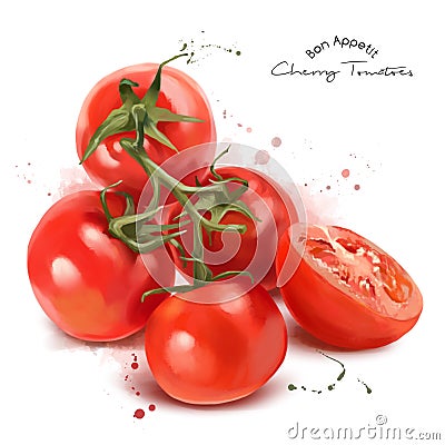 Red cherry tomatoes and spray Stock Photo