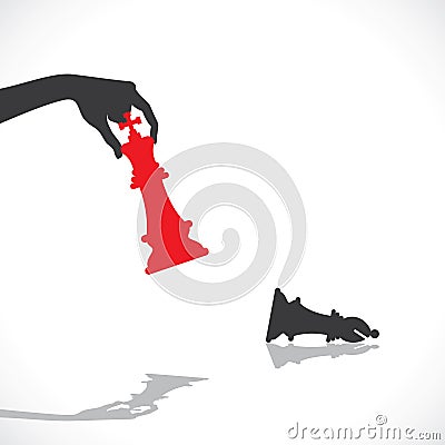 Red chess king defeat blue black knight Vector Illustration