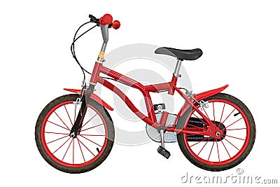 Red children's bicycle isolated on white background Stock Photo