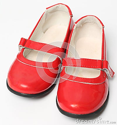 Red children's varnished shoes Stock Photo