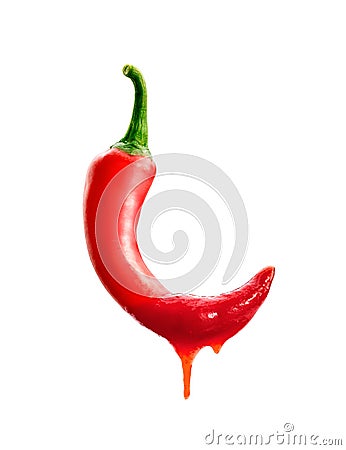 Red Chili Pepper with Hot Chili Sauce Drippings Stock Photo