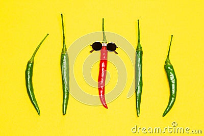 Red chili pepper in sunglasses - the coolest guy funny concept Stock Photo