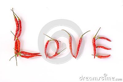 Red chili peppers in alphabet LOVE Stock Photo