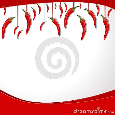 Red chili peppers on a string hang Stock Photo