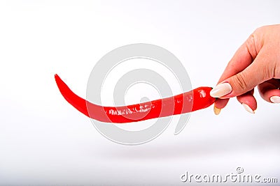 Red chili peppers on a white background Stock Photo