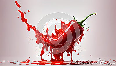 Red Chili Splash food white hot background sauce ingredient fresh isolated pepper spice dripped bar-b-q liquid cooking spicey Stock Photo