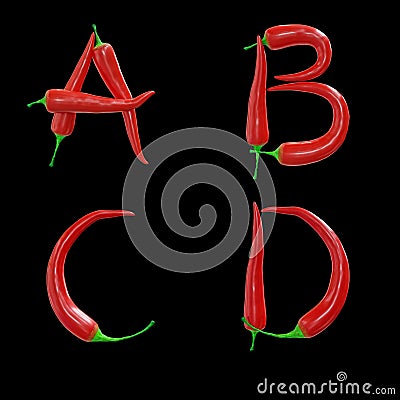 Red chilli pepper capital letters alphabet - letters A-D Stock Photo