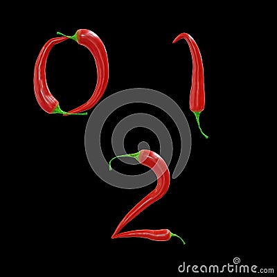 Red chilli pepper capital letters alphabet - digits 0-2 Stock Photo