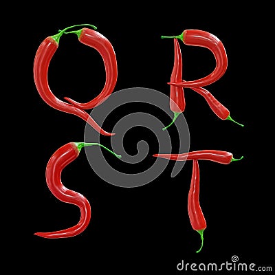 Red chilli pepper capital letters alphabet - letters Q-T Stock Photo