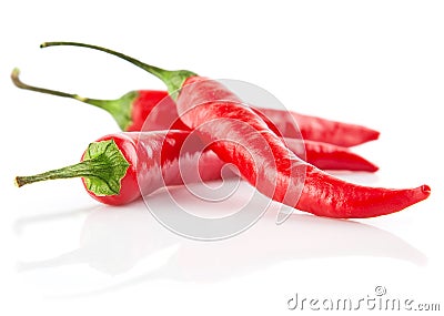 Red chilli peppers isolated on white Stock Photo