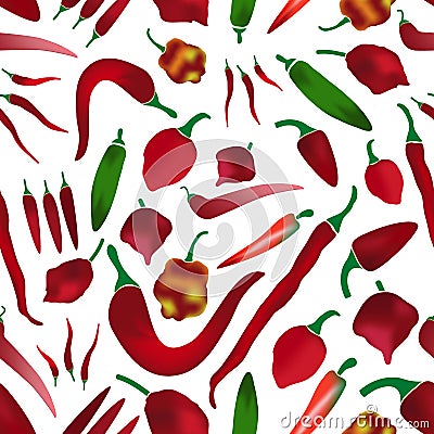 Red chilli peppers types of hot chillies simple colorful collection seamless pattern eps10 Vector Illustration