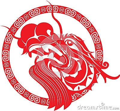 Red Chinese Dragon Head art Vector Illustration