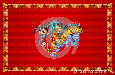 Red chinese dragon on red background Vector Illustration