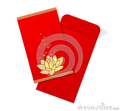 Red chinese envelope with lotus. 3D Illustration Stock Photo