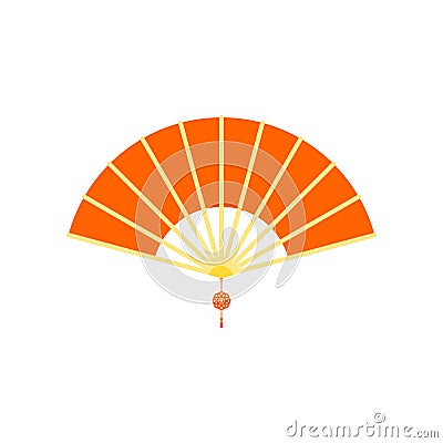 Red Chinese hand fan with wishful knot isolated on white background. Vector illustration of Paper traditional chinese folding fan Vector Illustration