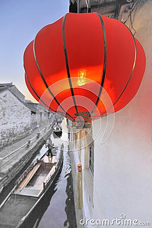 Red Chinese Lantern in Zhou Zhuang Stock Photo