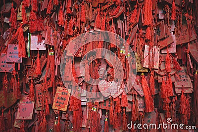 Red Chinese prayer charms Stock Photo