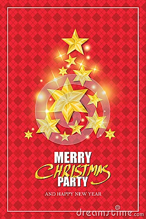 Red Christmas background with Christmas trees made of stars. Vector Illustration