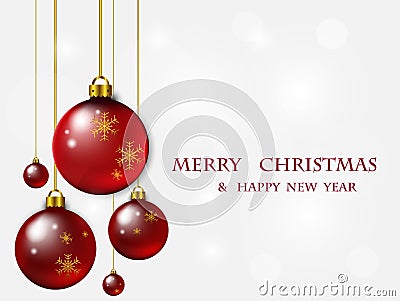 Red Christmas balls.Christmas vector background . Vector Illustration