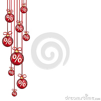 Red Christmas Baubles Red Ribbons Percents Vector Illustration