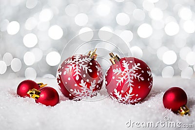 Red Christmas Baubles on the shiny background. Very shallow depth of field. Selective focus Stock Photo