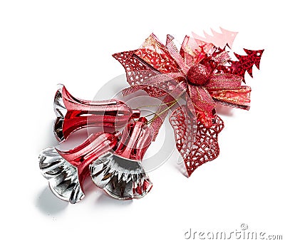 Red christmas bell decoration hanging on white Stock Photo