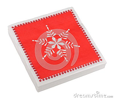 Red Christmas or festive paper napkins aka serviettes, isolated Stock Photo