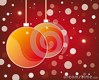 Red christmas glossy balls on blue background Vector Illustration