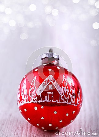 Red Christmas ornament on holiady background Stock Photo