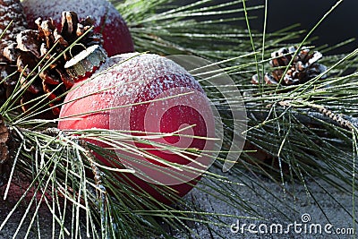 Red Christmas Ornament Snow Stock Photo