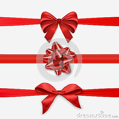 Red Christmas ribbon bow set for holiday season Vector Illustration