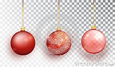 Red Christmas tree toy set isolated on a transparent background. Stocking Christmas decorations. Vector object for christmas desig Stock Photo