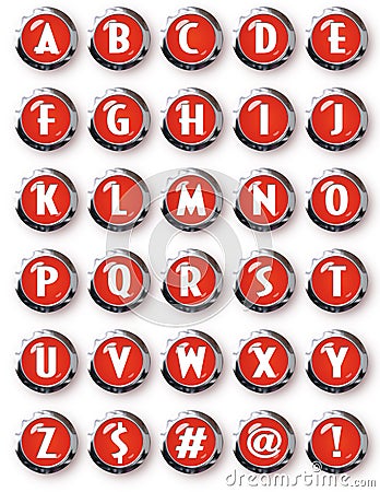 Red Chrome Round Buttons Alphabet Stock Photo