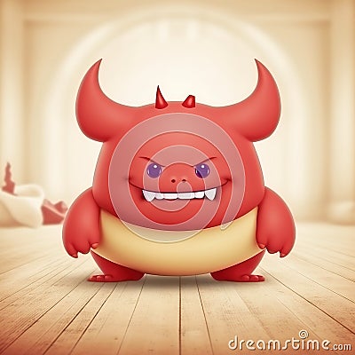 Red chubby demon on a white background. Concept art. Stock Photo