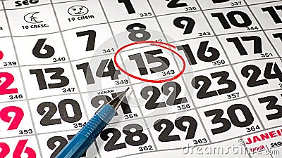 Red circle marked with pen on a calendar sheet Stock Photo