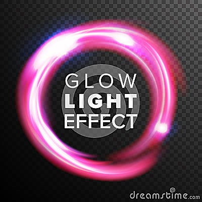 Red Circles Glow Light Effect Vector. Energy Line Neon Swirl Ray Streaks. Abstract Lens Flares. Design Element For Vector Illustration