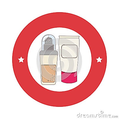 Red circular border with spray with cream bottle Vector Illustration