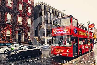 Red city sightseeing bus in Dublin Editorial Stock Photo