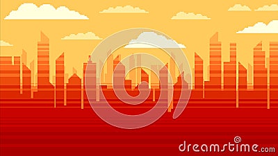 Red city skyscrapers background, pixel art illustration Vector Illustration